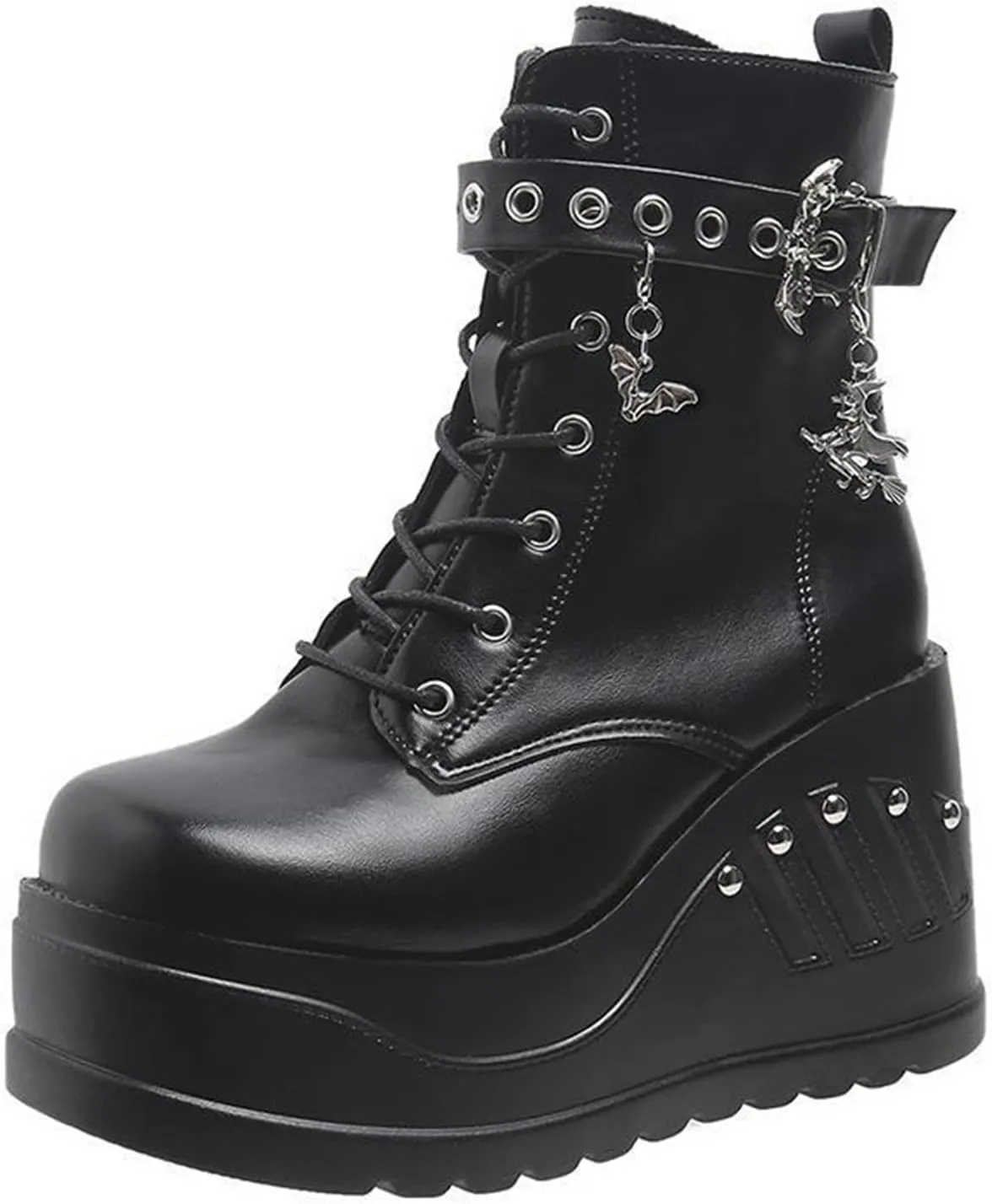 UOQAPRE Women's High Heel Combat Boots Square Toe Lace Up Ankle Booties Fashion Wedge Chunky Platform Boots Zipper Bootie Shoes
