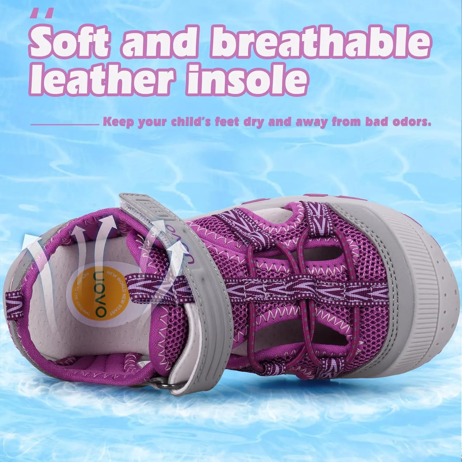 UOVO Boys Sandals Kids Sandals Hiking Athletic Closed-Toe Beach Summer Sandals for Boys Quick-Drying Slip Resistant