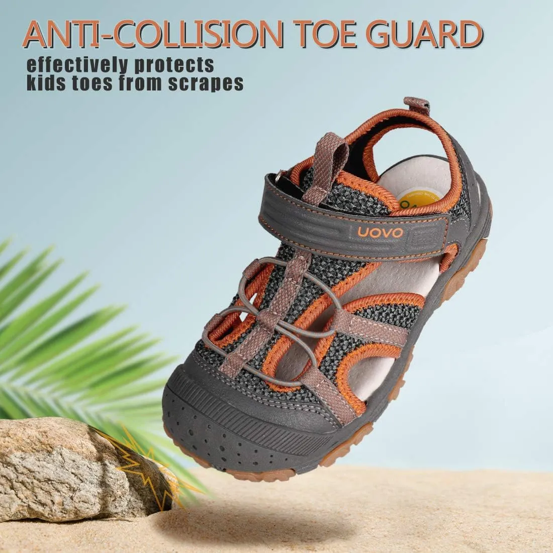 UOVO Boys Sandals Kids Sandals Hiking Athletic Closed-Toe Beach Summer Sandals for Boys Quick-Drying Slip Resistant