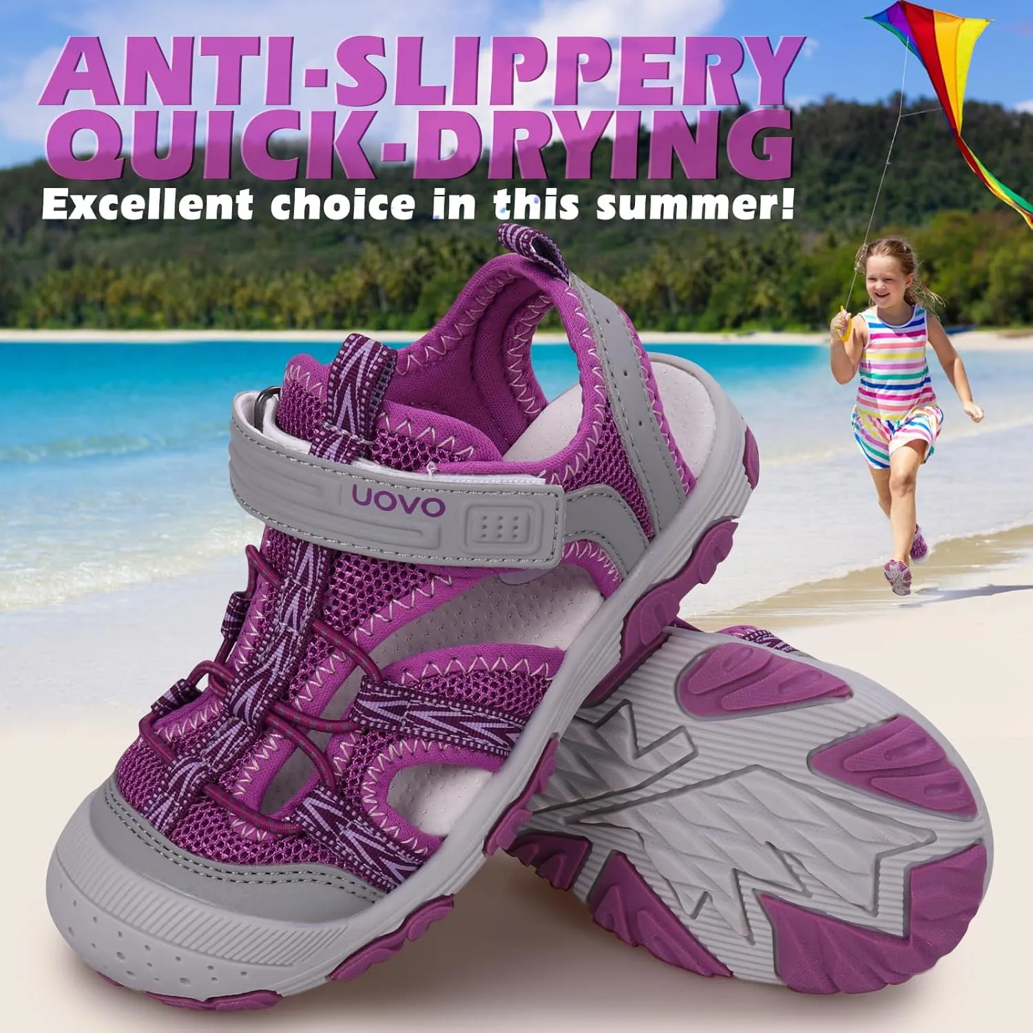UOVO Boys Sandals Kids Sandals Hiking Athletic Closed-Toe Beach Summer Sandals for Boys Quick-Drying Slip Resistant