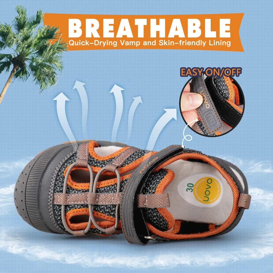 UOVO Boys Sandals Kids Sandals Hiking Athletic Closed-Toe Beach Summer Sandals for Boys Quick-Drying Slip Resistant