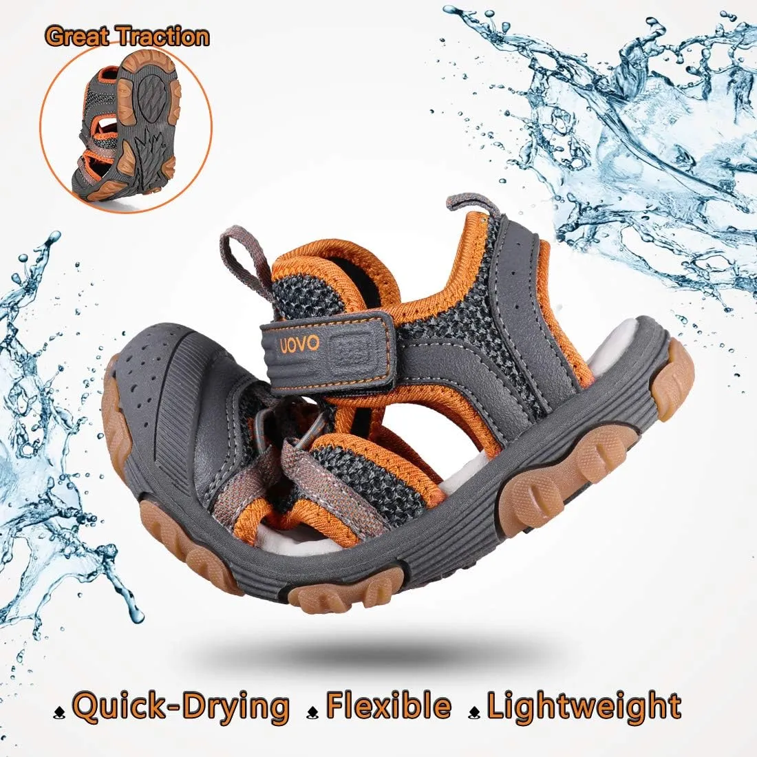 UOVO Boys Sandals Kids Sandals Hiking Athletic Closed-Toe Beach Summer Sandals for Boys Quick-Drying Slip Resistant