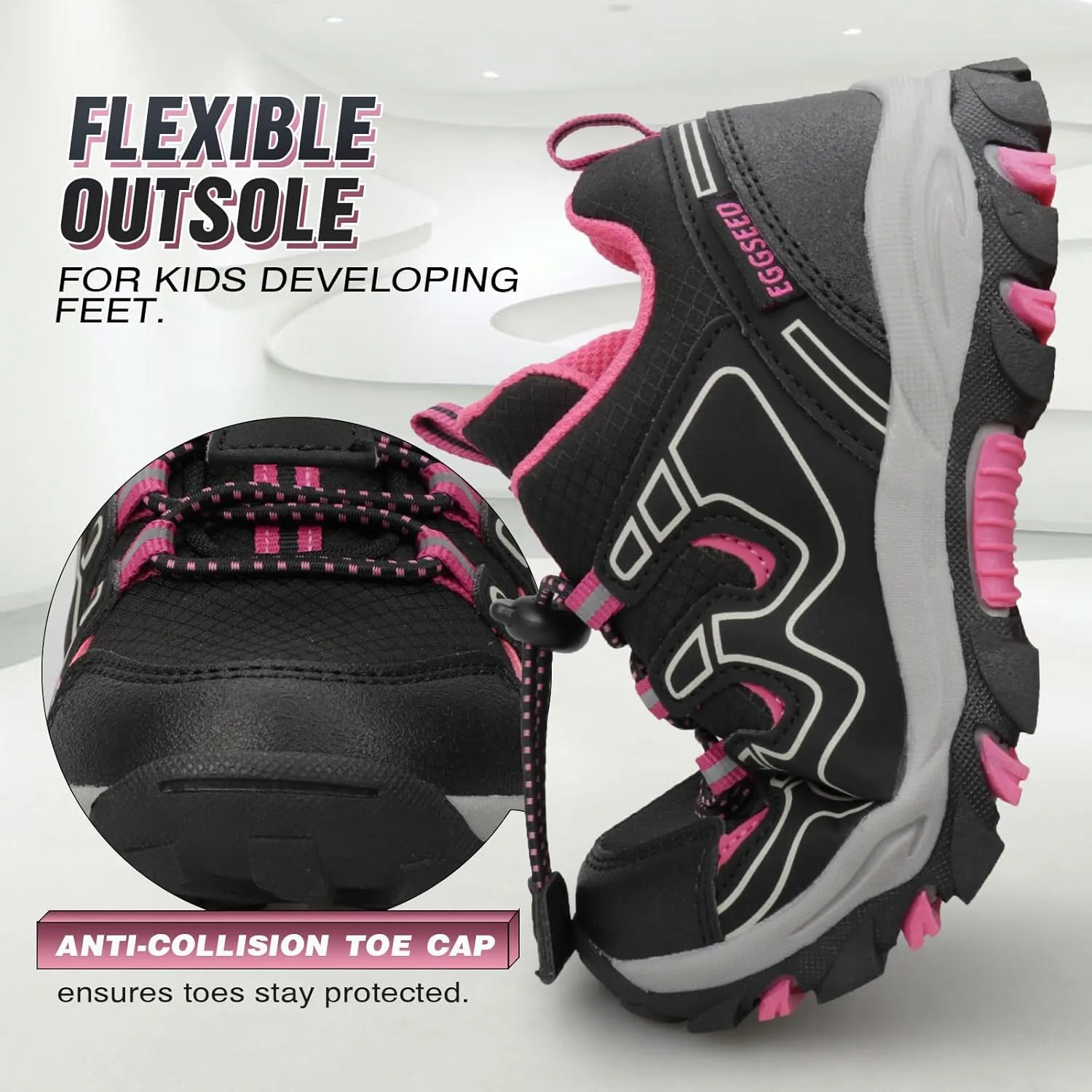UOVO Girls Boys Hiking Shoes Boys Girls Waterproof Sneakers Kids Running Tennis Outdoor Shoes Non-Slip Lightweight