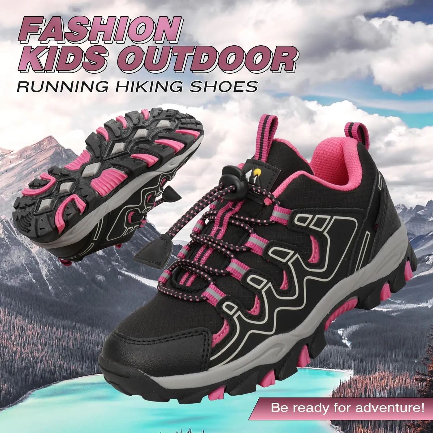 UOVO Girls Boys Hiking Shoes Boys Girls Waterproof Sneakers Kids Running Tennis Outdoor Shoes Non-Slip Lightweight
