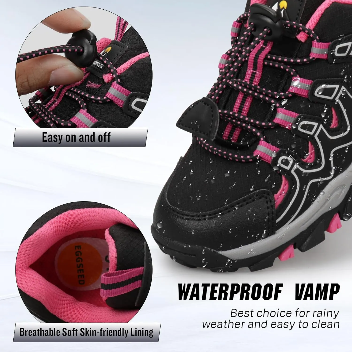 UOVO Girls Boys Hiking Shoes Boys Girls Waterproof Sneakers Kids Running Tennis Outdoor Shoes Non-Slip Lightweight