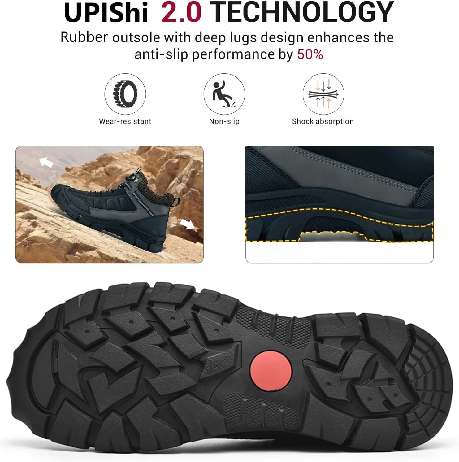 UPIShi Men's Hiking Waterproof Leather Boots Walking Lightweight Working Trekking Outdoor Casual Breathable Shoes