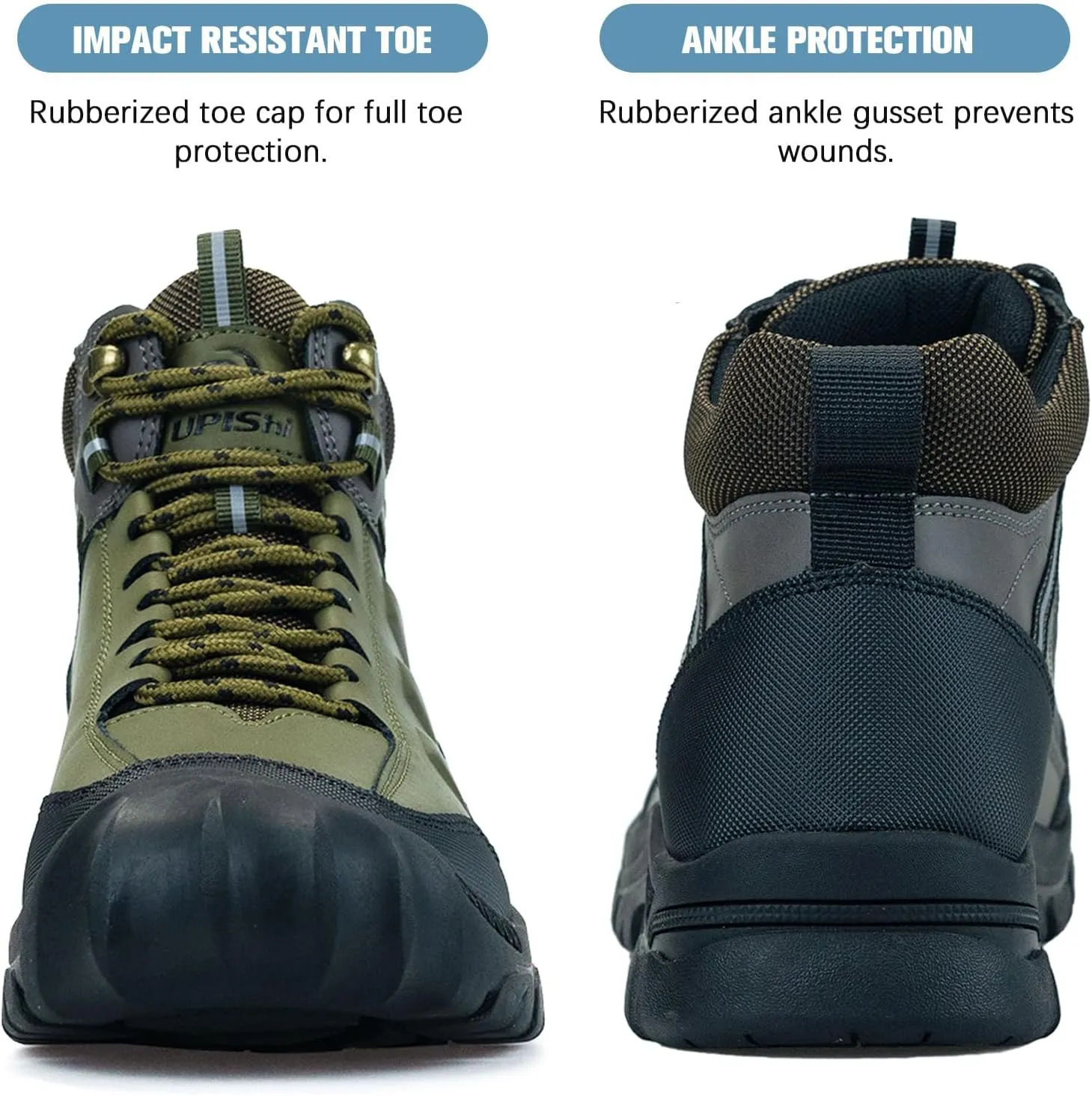 UPIShi Men's Hiking Waterproof Leather Boots Walking Lightweight Working Trekking Outdoor Casual Breathable Shoes