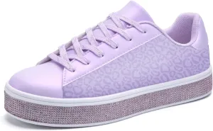UUBARIS Women's Glitter Tennis Sneakers Neon Dressy Sparkly Sneakers Rhinestone Bling Wedding Bridal Shoes Shiny Sequin Shoes