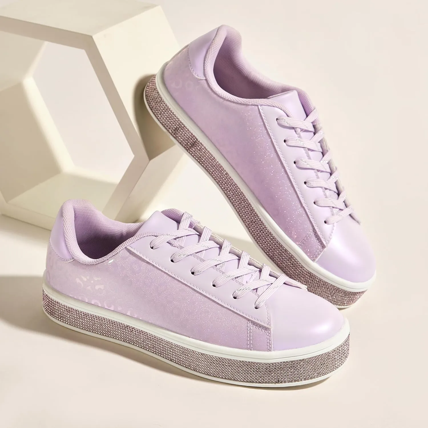 UUBARIS Women's Glitter Tennis Sneakers Neon Dressy Sparkly Sneakers Rhinestone Bling Wedding Bridal Shoes Shiny Sequin Shoes