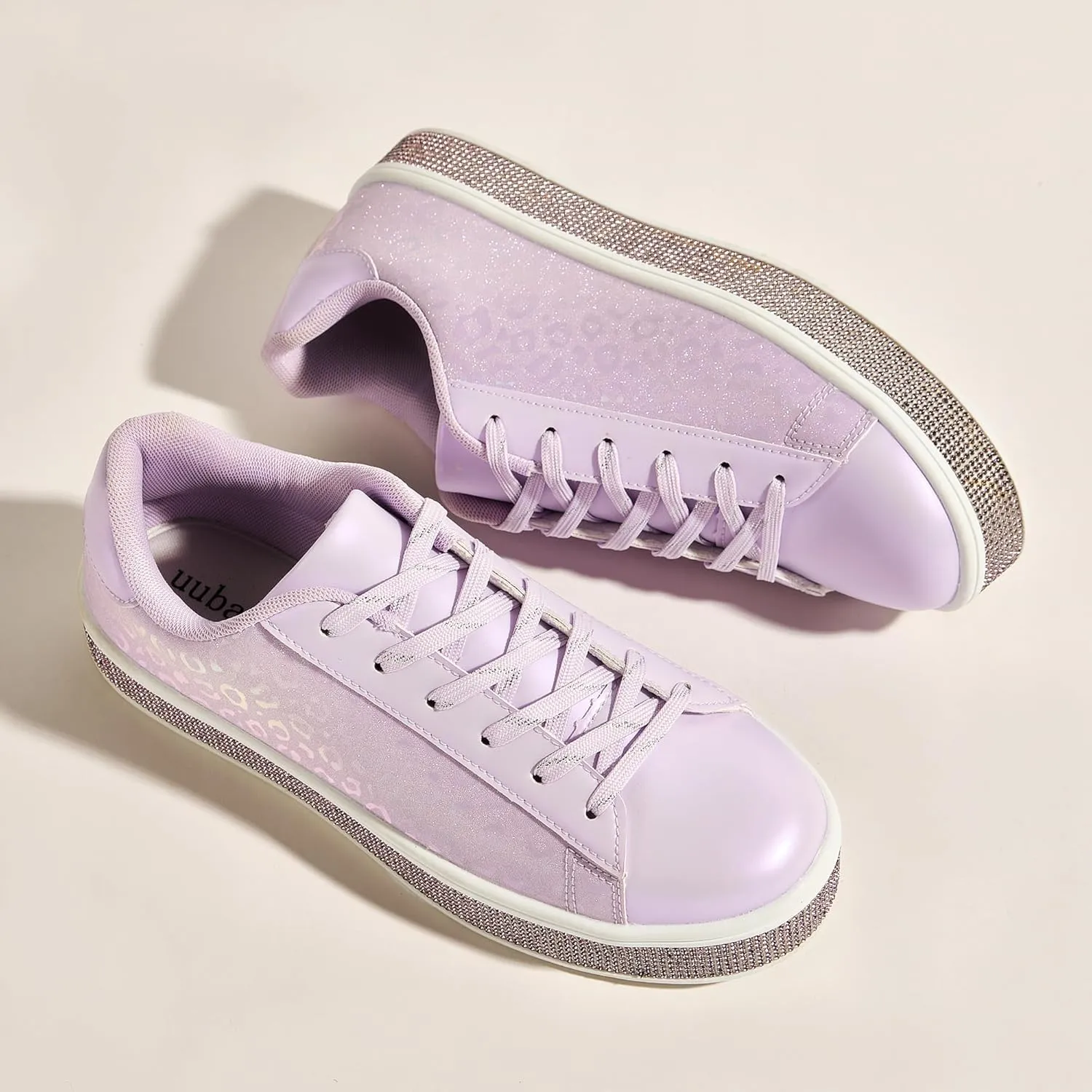 UUBARIS Women's Glitter Tennis Sneakers Neon Dressy Sparkly Sneakers Rhinestone Bling Wedding Bridal Shoes Shiny Sequin Shoes