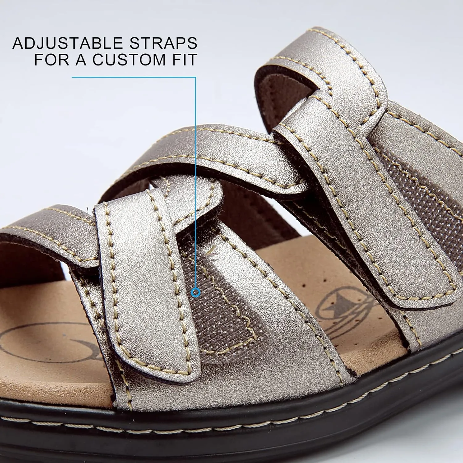 UZB Sandals for Women Orthotic Slides Adjustable Hook and Loop Flat Slide Sandals