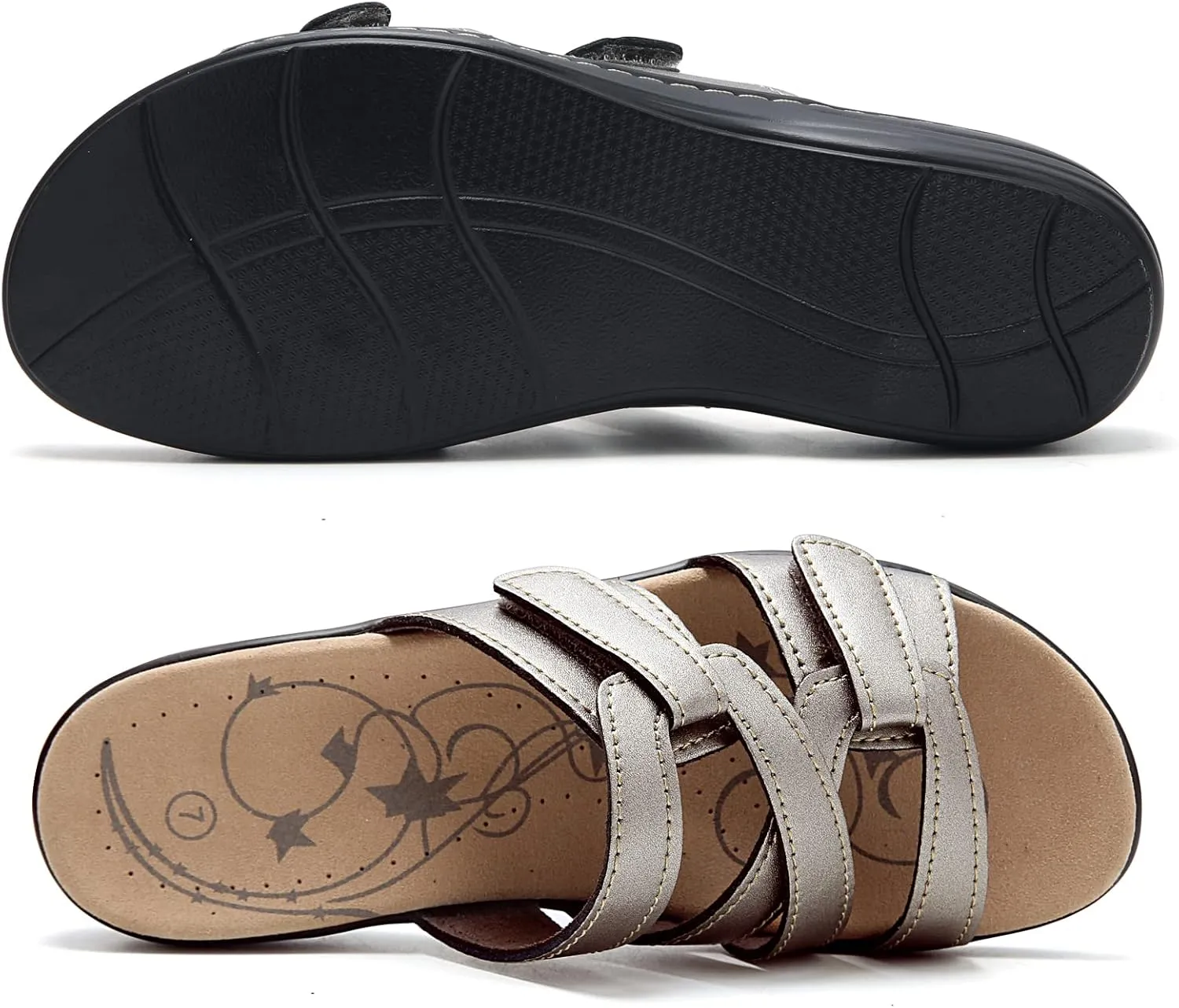 UZB Sandals for Women Orthotic Slides Adjustable Hook and Loop Flat Slide Sandals