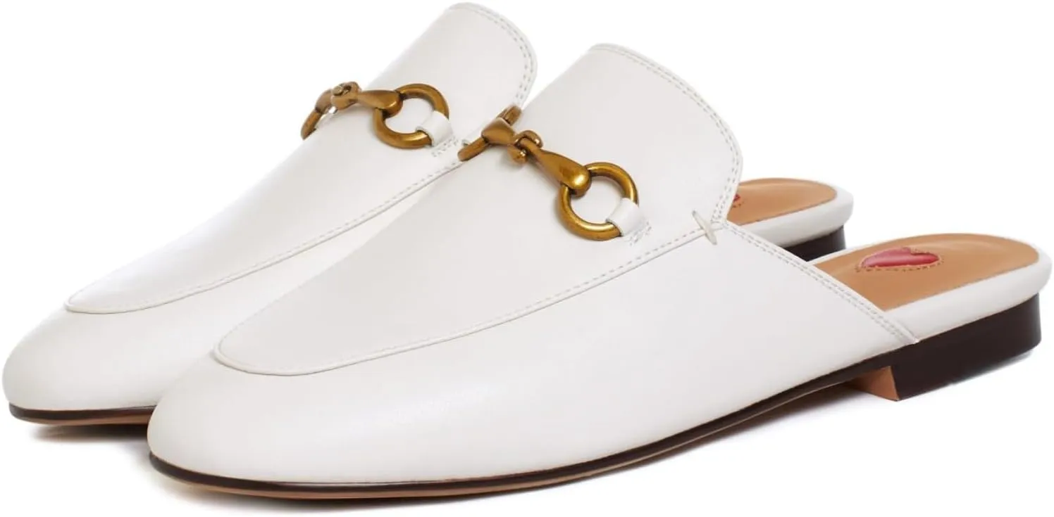 Vertundy Women's Mules Low Heel Flats Leather Slip On Backless Sandals for Girls Lady Work Slides