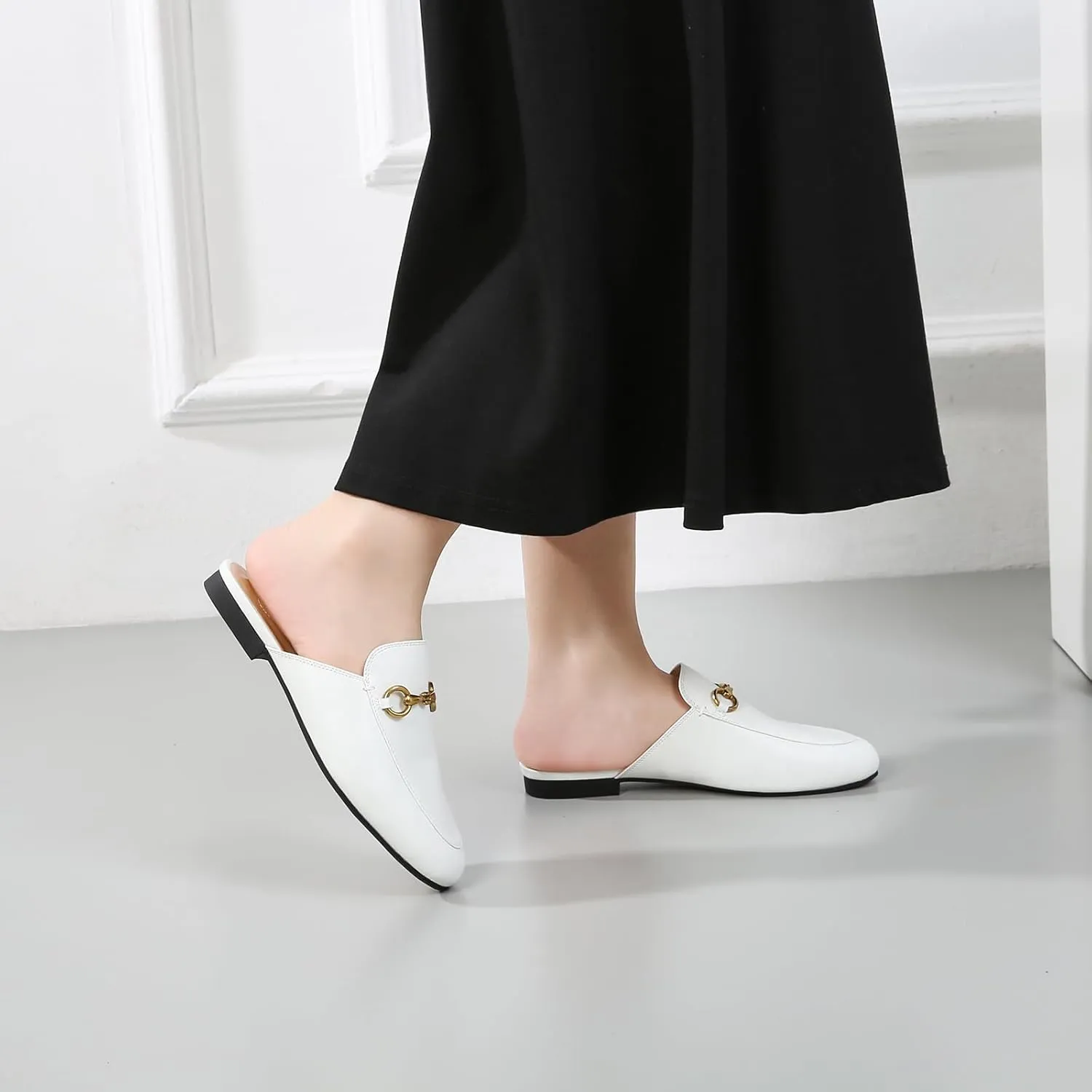 Vertundy Women's Mules Low Heel Flats Leather Slip On Backless Sandals for Girls Lady Work Slides
