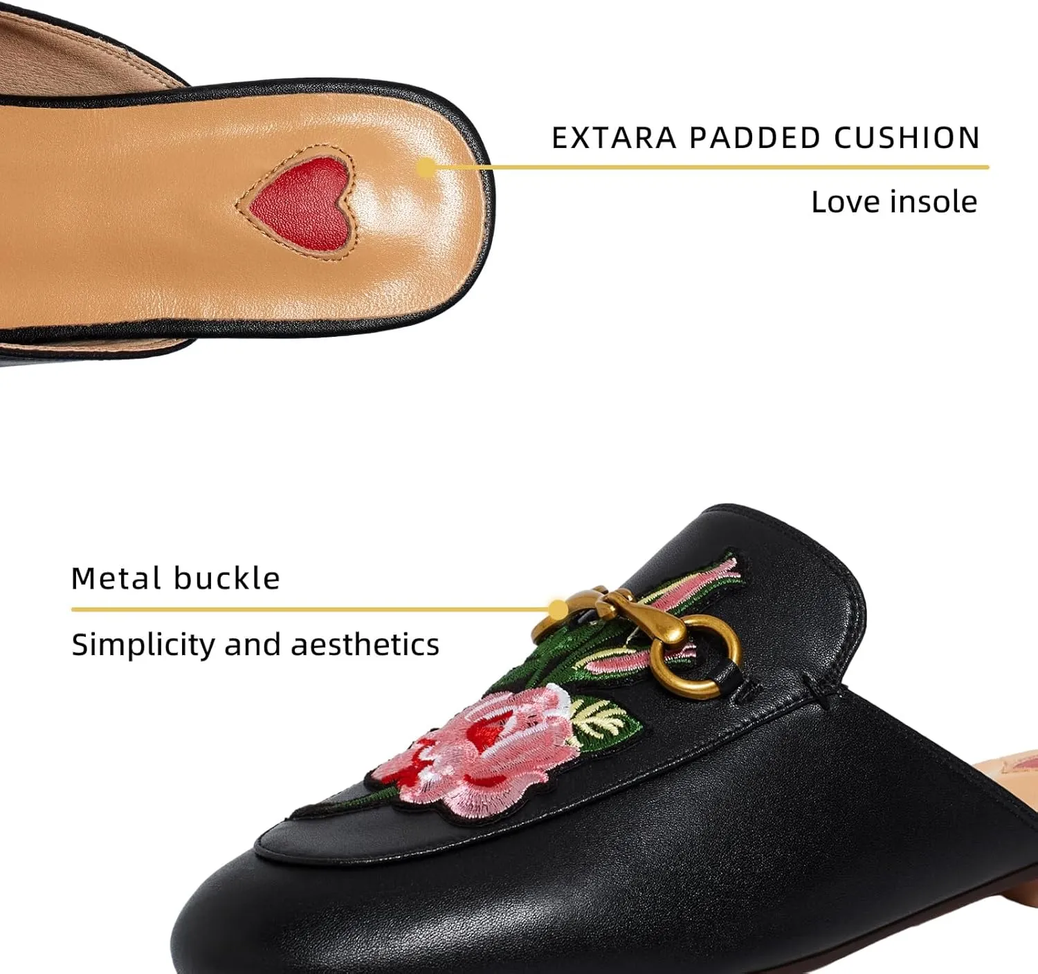 Vertundy Women's Mules Low Heel Flats Leather Slip On Backless Sandals for Girls Lady Work Slides