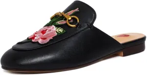 Vertundy Women's Mules Low Heel Flats Leather Slip On Backless Sandals for Girls Lady Work Slides