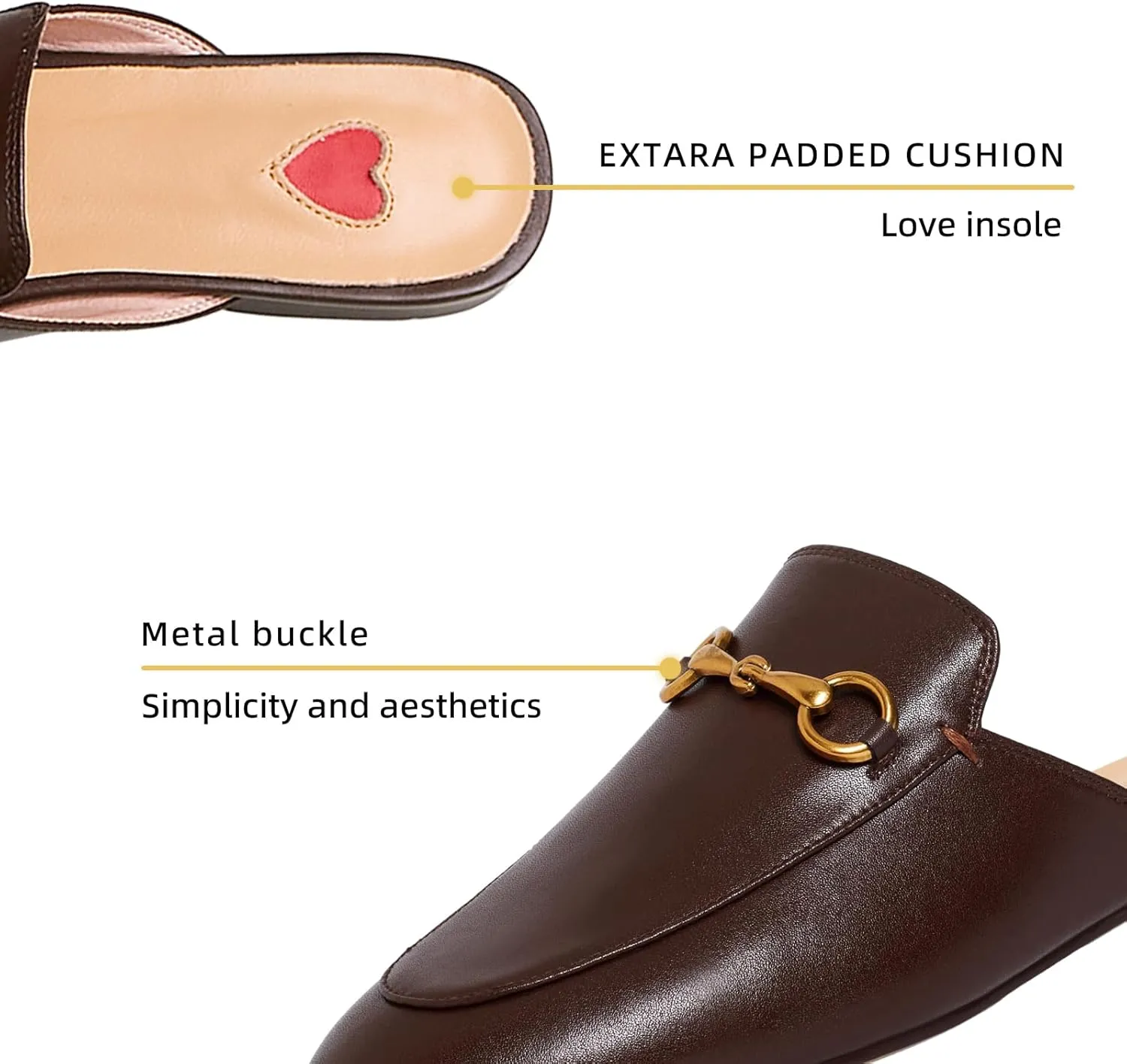 Vertundy Women's Mules Low Heel Flats Leather Slip On Backless Sandals for Girls Lady Work Slides