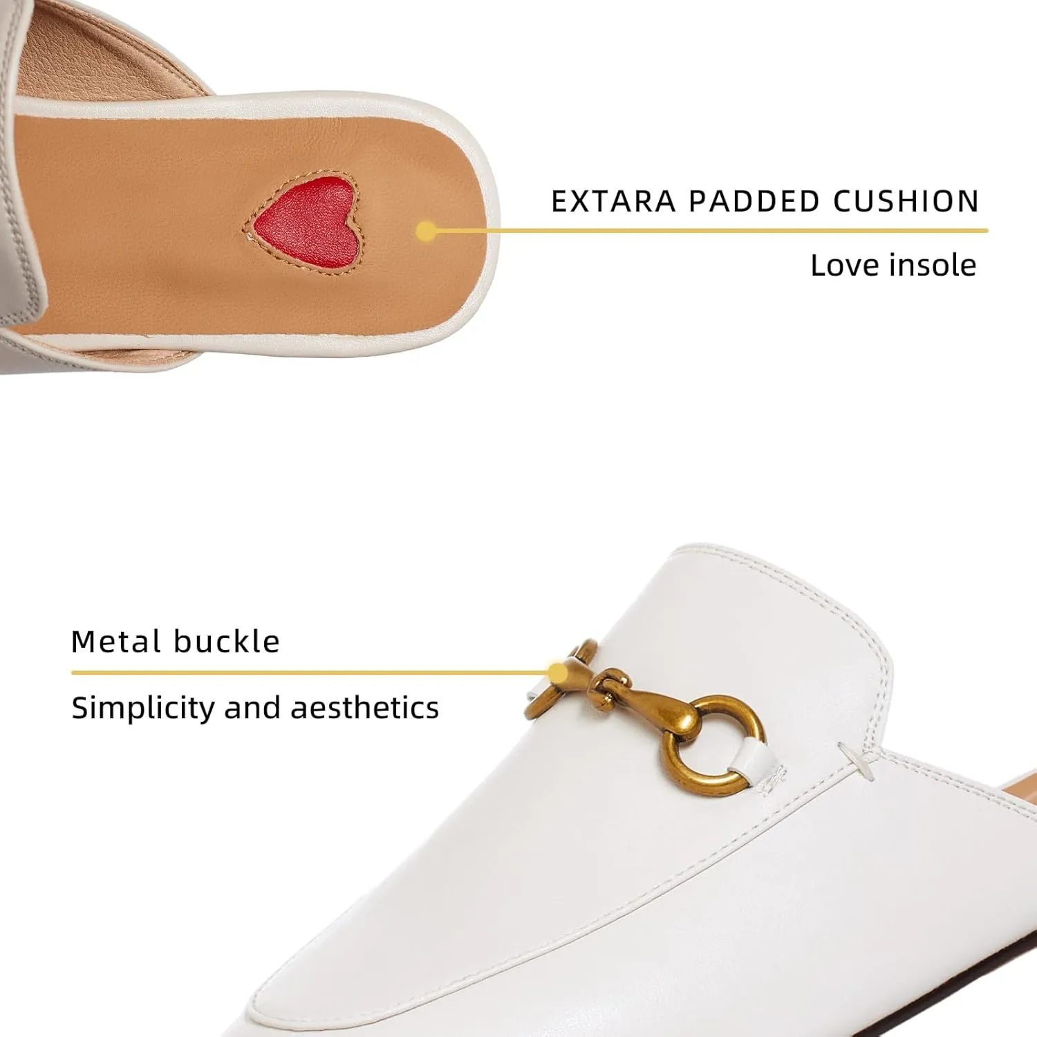 Vertundy Women's Mules Low Heel Flats Leather Slip On Backless Sandals for Girls Lady Work Slides