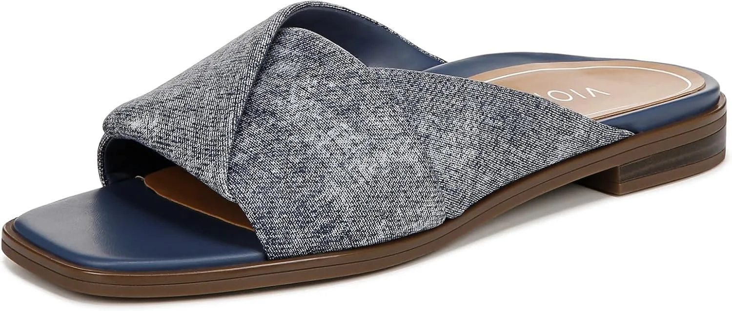 Vionic Women's Poppy Miramar Slide Comfortable Flat Sandals- Supportive Dressy Sandals Comfort Shoes That Includes a Concealed Orthotic Insole Sizes 5-12