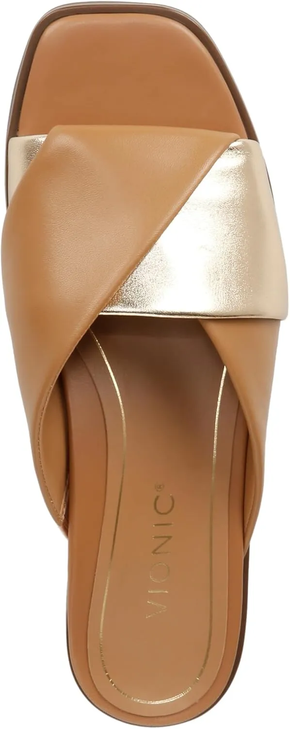 Vionic Women's Poppy Miramar Slide Comfortable Flat Sandals- Supportive Dressy Sandals Comfort Shoes That Includes a Concealed Orthotic Insole Sizes 5-12