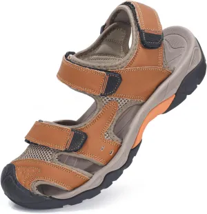 VISIONREAST Mens Leather Sandals - Outdoor Hiking & Waterproof Athletic Sports Sandals - Fisherman Beach Shoes with Closed Toe
