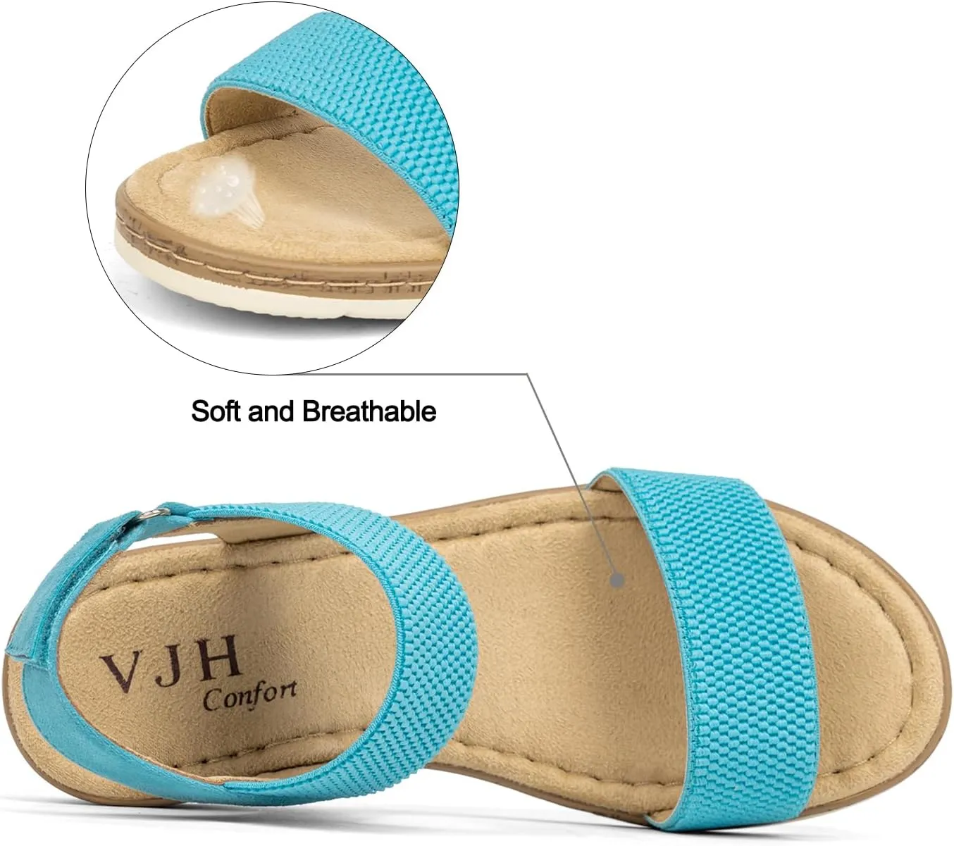VJH confort Women’s Flat Sandals Open Toe Elastic Ankle Strap Slip on Comfy Low Wedge Sandals