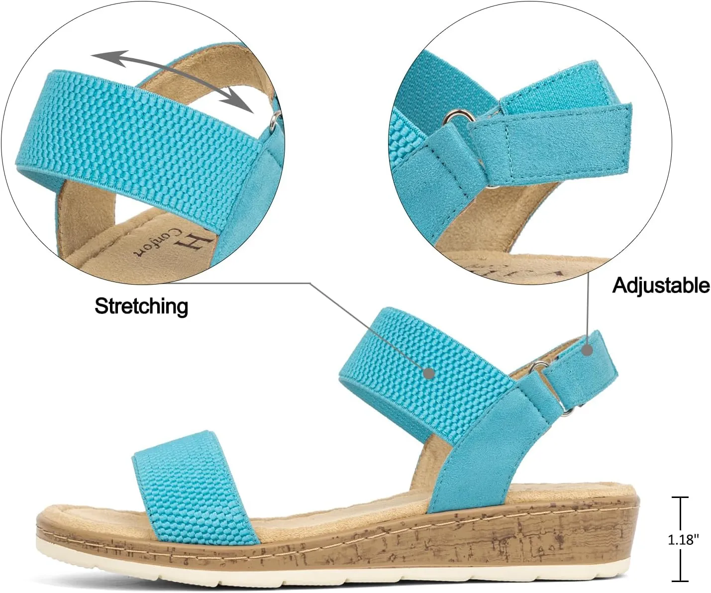 VJH confort Women’s Flat Sandals Open Toe Elastic Ankle Strap Slip on Comfy Low Wedge Sandals