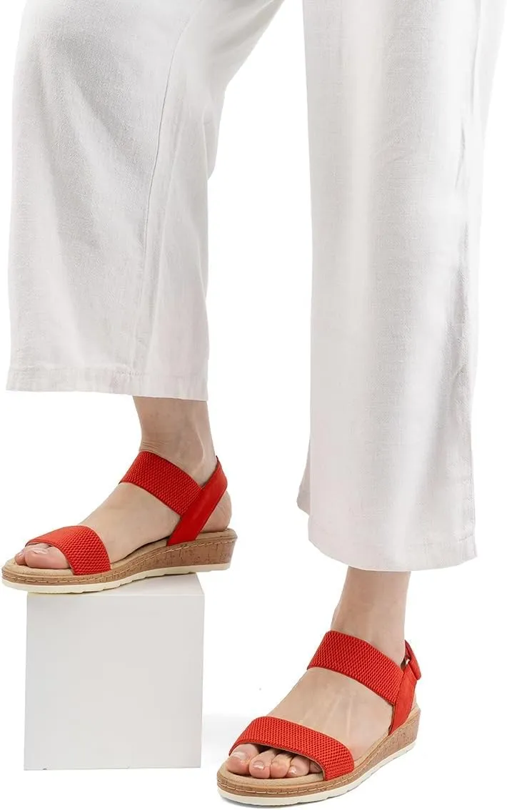 VJH confort Women’s Flat Sandals Open Toe Elastic Ankle Strap Slip on Comfy Low Wedge Sandals