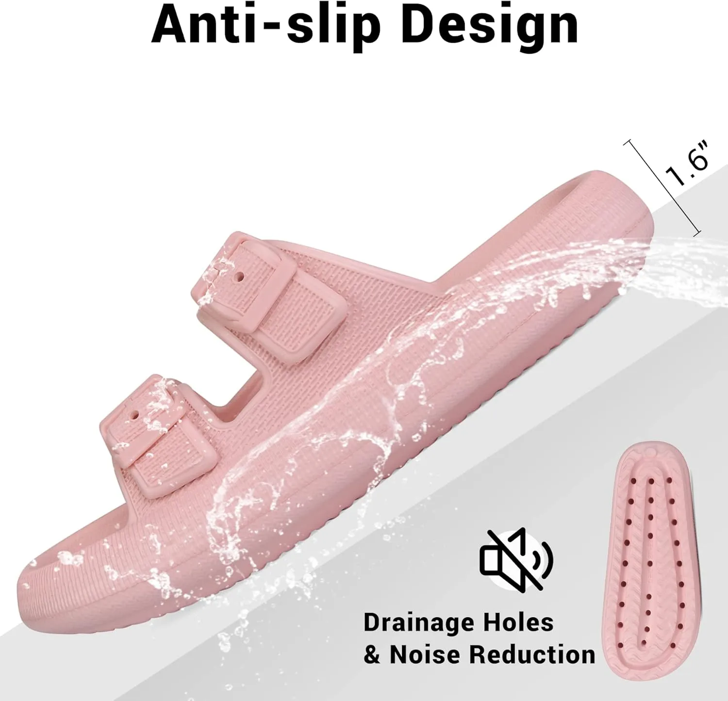 VONMAY Comfort Sandals for Women and Men Pillow Slippers Double Buckle Quick Dry Adjustable Slides Cushioned Thick Sole EVA Flat Sandals