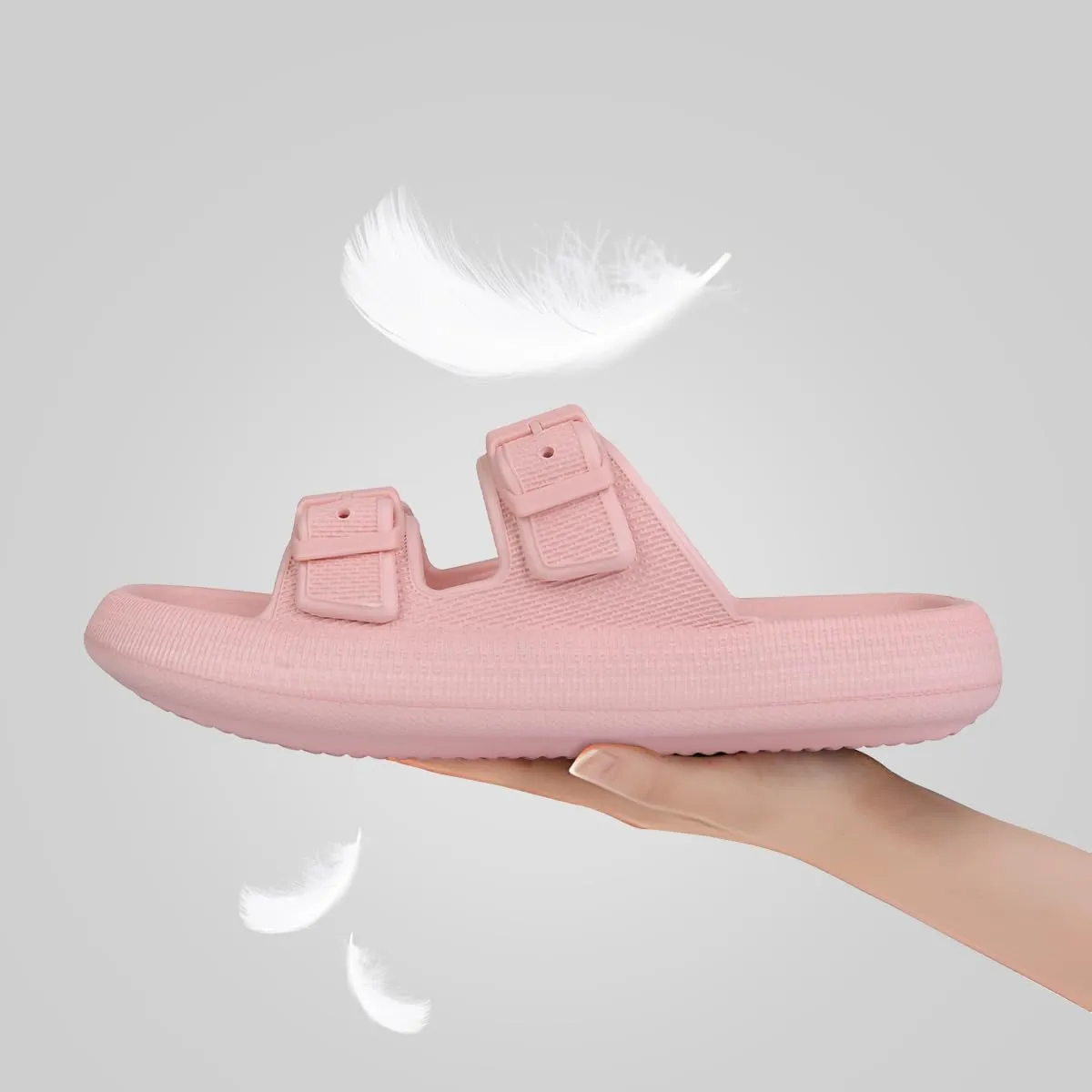 VONMAY Comfort Sandals for Women and Men Pillow Slippers Double Buckle Quick Dry Adjustable Slides Cushioned Thick Sole EVA Flat Sandals