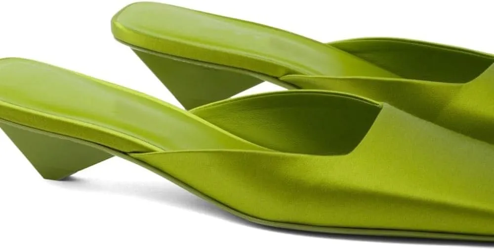 Women Mules Backless Satin Sandals Slip On Low Heel Square Toe Loafers Comfortable Casual Slides Dress Shoes for Wedding Party Women's Mules & Clogs