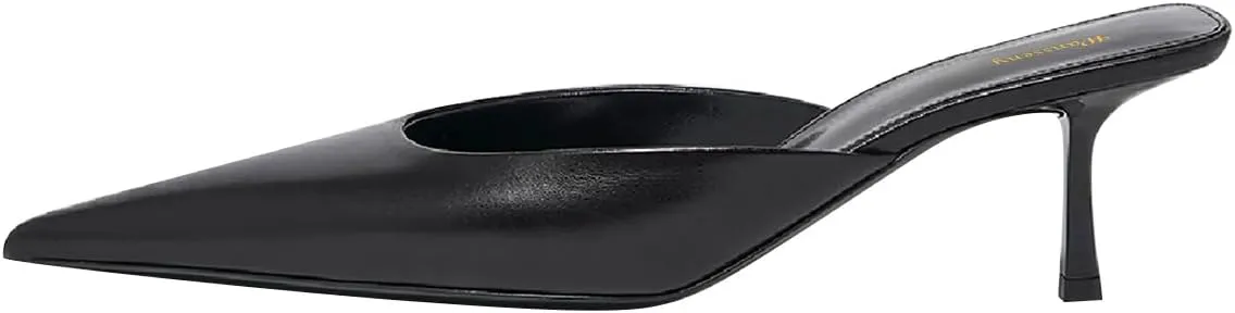 Women Stylish Pointed Toe Slip On Comfy Mules Low Kitten Heel Pumps Backless Ladies Casual Daily Slippers Size 4-16 US