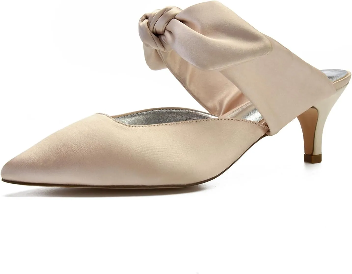 Women Wedding High Heels Satin Closed Toe Ribbon Tie Ballet Pumps Pointed Toe Wedding Bridal Party Dress Pumps Heeled Mules Strappy Slip on Dressy Wedding Bridal Sandals