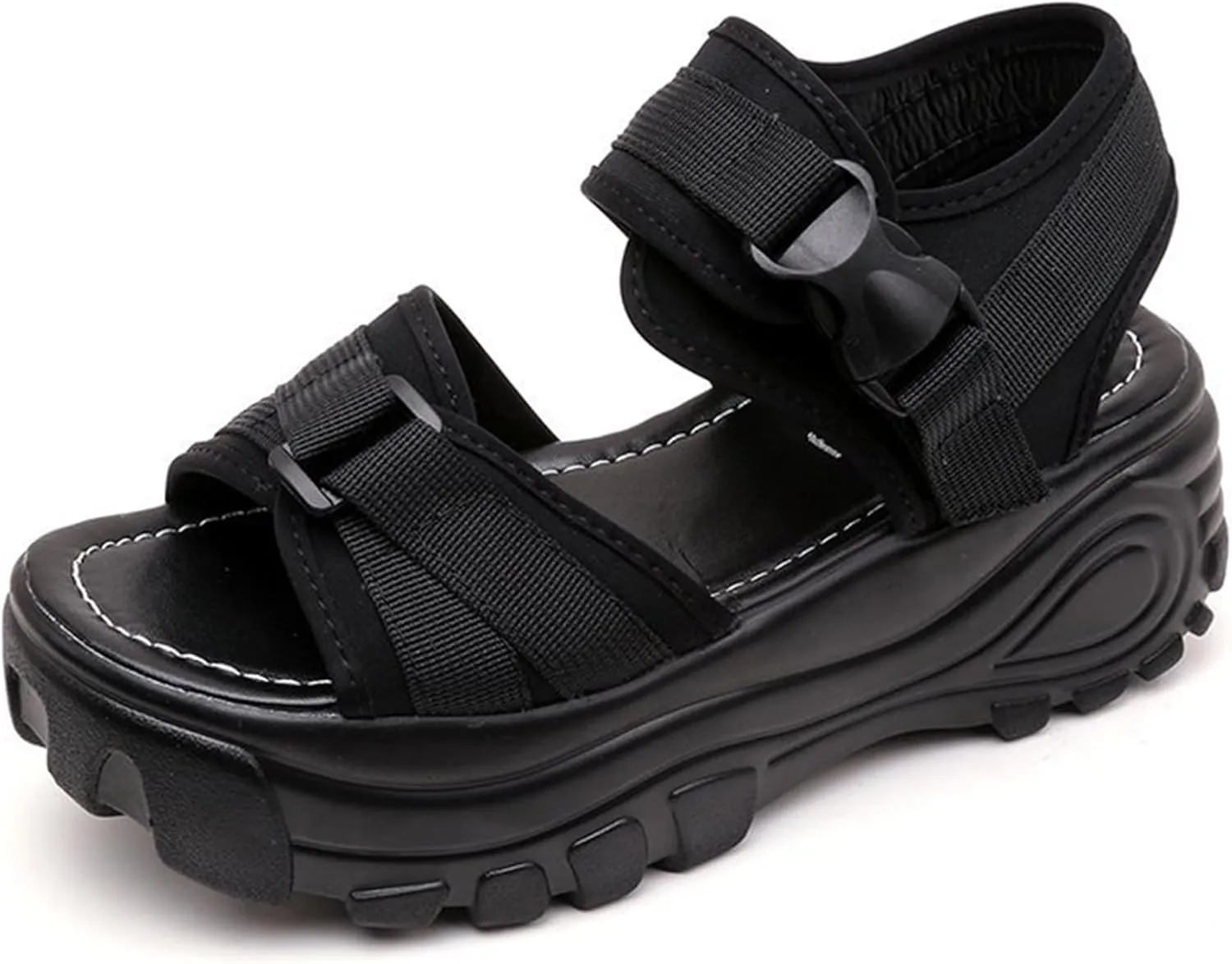 Women'S Adjustable Buckle Platform Non Slip Mom Sandals Fashion Round Open Toe Memory Foam Increase Height Chunky Sole Roman Sandals For Beach Walking Party