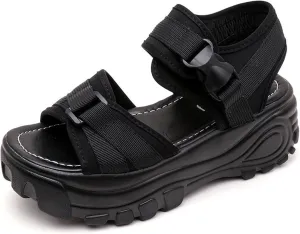 Women'S Adjustable Buckle Platform Non Slip Mom Sandals Fashion Round Open Toe Memory Foam Increase Height Chunky Sole Roman Sandals For Beach Walking Party