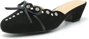 Women's Bow Heels Mules Pointed Toe Low Block Chunky Heeled Backless Slip on Slippers Sandals Comfortable Dress Work Shoes