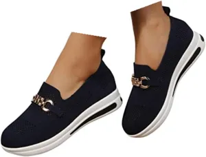 Women's Breathable Mesh Slip on Loafers Low Top Non-Slip Soft Sole Knitted Tennis Shoes Lightweight Platform Sneakers for Women Casual Outdoor Walking Shoes