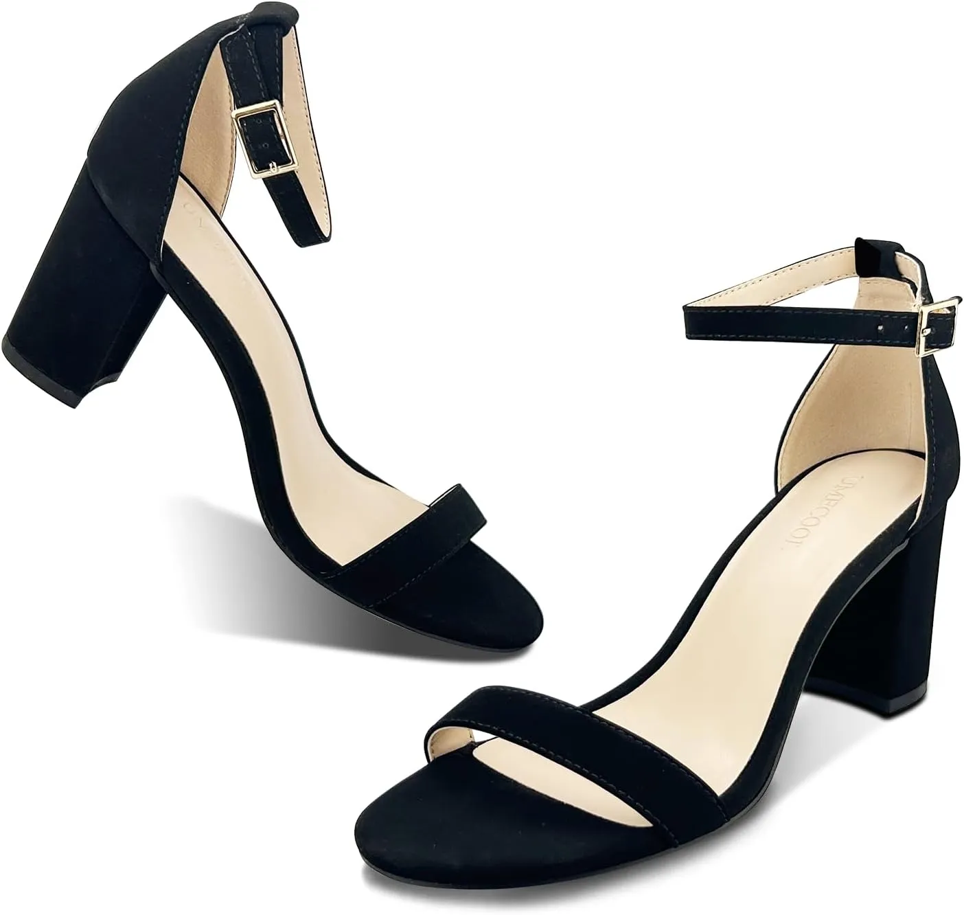 Women's Chunk Low Heel Pump Sandals, Heels for Women Open Toe Ankle Strap Chunky Heel Sandals