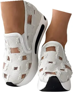 Women's Fashion Sneakers Mesh Floral Embroidery Platform Sneakers for Women 2024 Breathable Walking Shoes Comfortable Casual Wedge Slip On Work Shoes