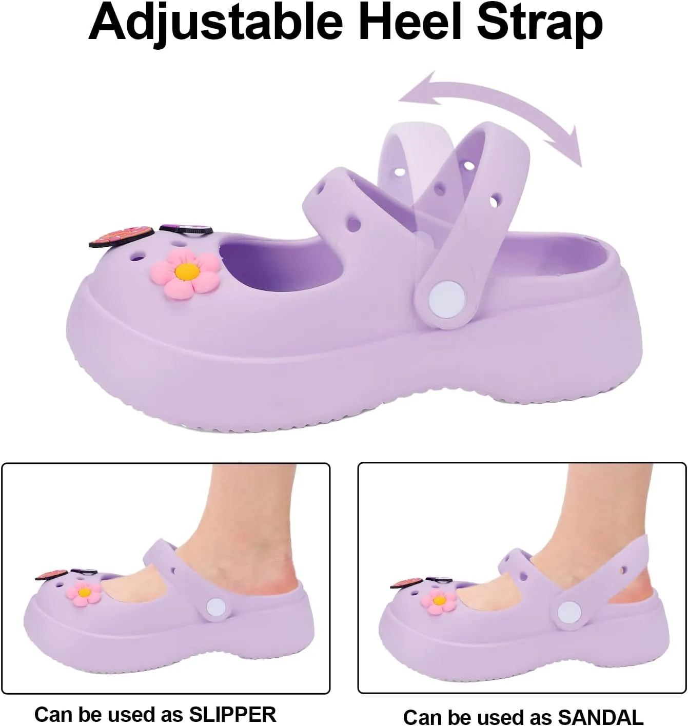 Women's Garden Clogs Slip on Garden Shoes Cute Mary Jane Slides with DIY Charms, Quick Drying Water Shoes Sandals