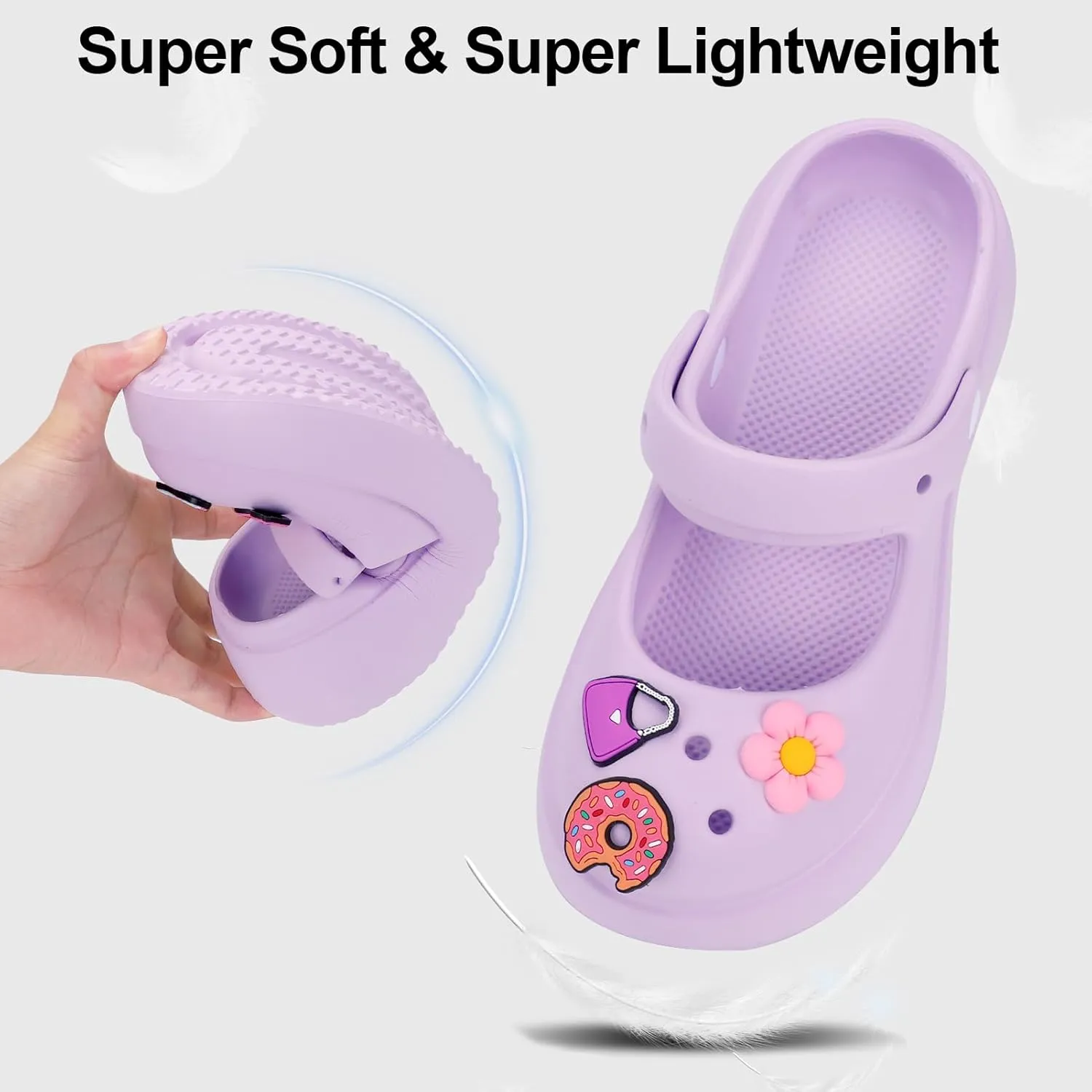 Women's Garden Clogs Slip on Garden Shoes Cute Mary Jane Slides with DIY Charms, Quick Drying Water Shoes Sandals