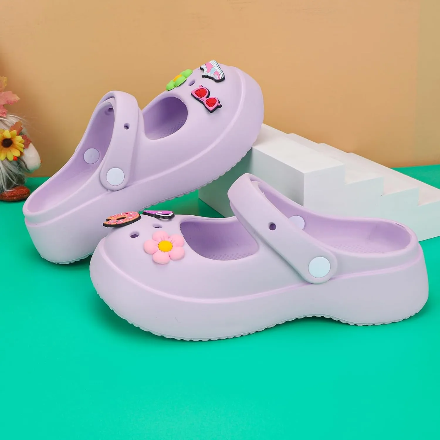 Women's Garden Clogs Slip on Garden Shoes Cute Mary Jane Slides with DIY Charms, Quick Drying Water Shoes Sandals