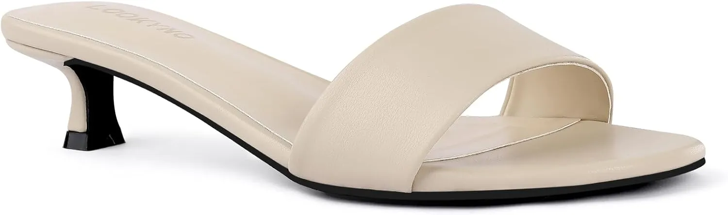 Womens Heeled Sandals Open Round Toe Kitten Low Heels for Women Slip on Slide Sandals Mule Heels Fashion Comfort Dress Party Shoes