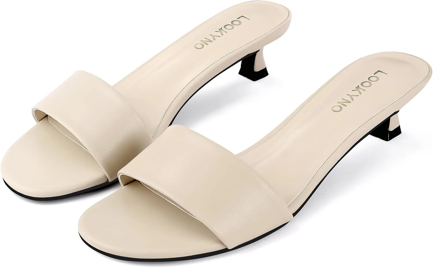 Womens Heeled Sandals Open Round Toe Kitten Low Heels for Women Slip on Slide Sandals Mule Heels Fashion Comfort Dress Party Shoes