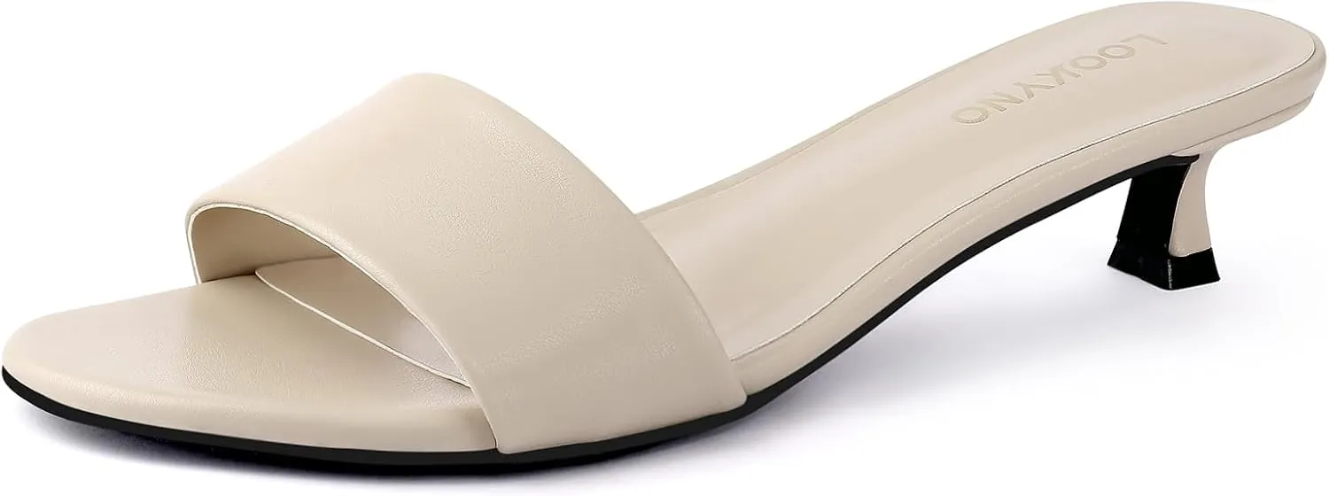 Womens Heeled Sandals Open Round Toe Kitten Low Heels for Women Slip on Slide Sandals Mule Heels Fashion Comfort Dress Party Shoes