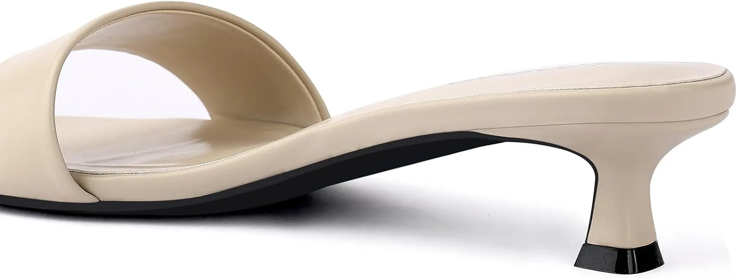 Womens Heeled Sandals Open Round Toe Kitten Low Heels for Women Slip on Slide Sandals Mule Heels Fashion Comfort Dress Party Shoes