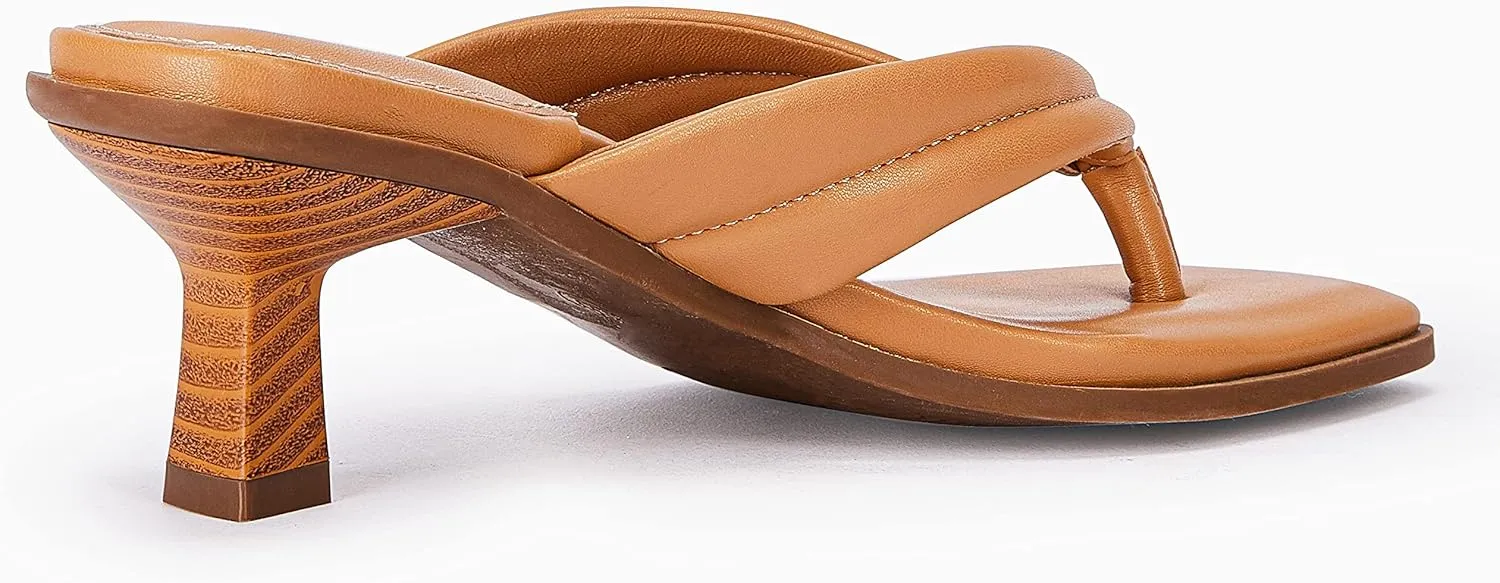 Womens Kitten Heel Thong Sandals Flip Flops Slip On Square Open Toe Slippers Low Stacked Heeled Mules
