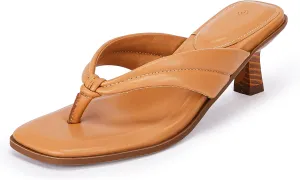 Womens Kitten Heel Thong Sandals Flip Flops Slip On Square Open Toe Slippers Low Stacked Heeled Mules