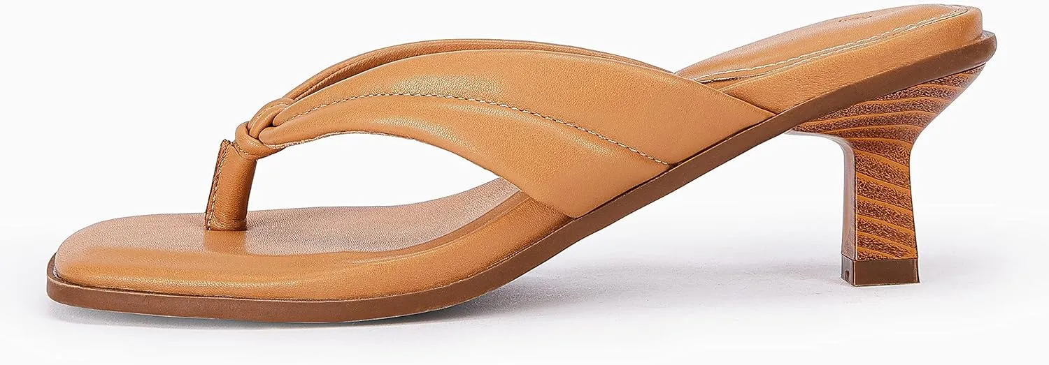 Womens Kitten Heel Thong Sandals Flip Flops Slip On Square Open Toe Slippers Low Stacked Heeled Mules