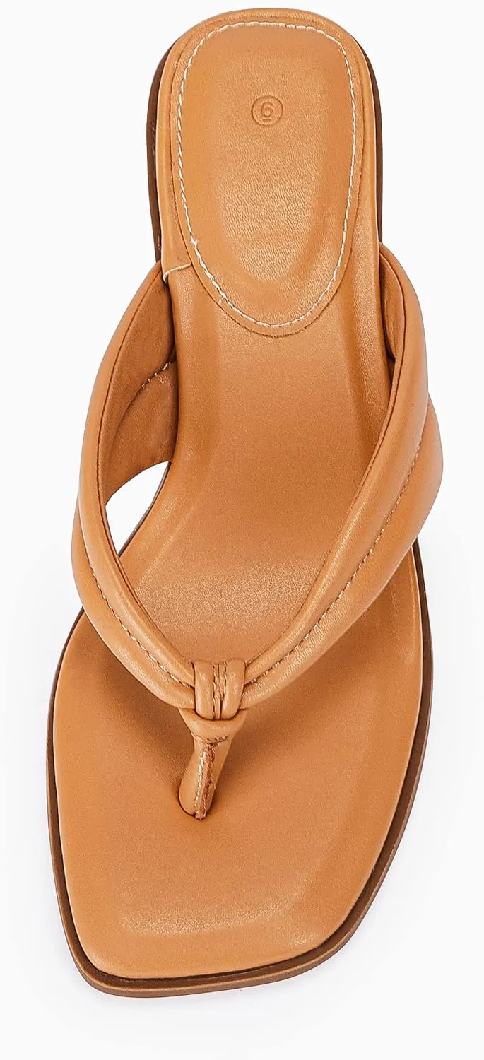 Womens Kitten Heel Thong Sandals Flip Flops Slip On Square Open Toe Slippers Low Stacked Heeled Mules